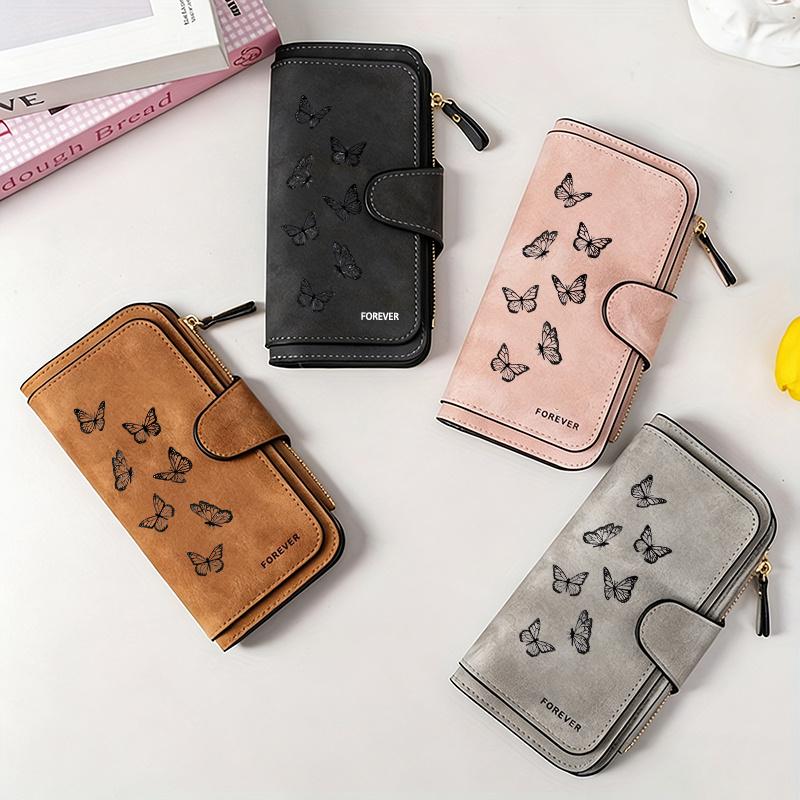 Women's Long Wallet with Butterfly Pattern 1 Piece Multi-functional Wallet Portable Snap Button Coin Purse Perfect for Cat Lovers Birthday Gift Daily