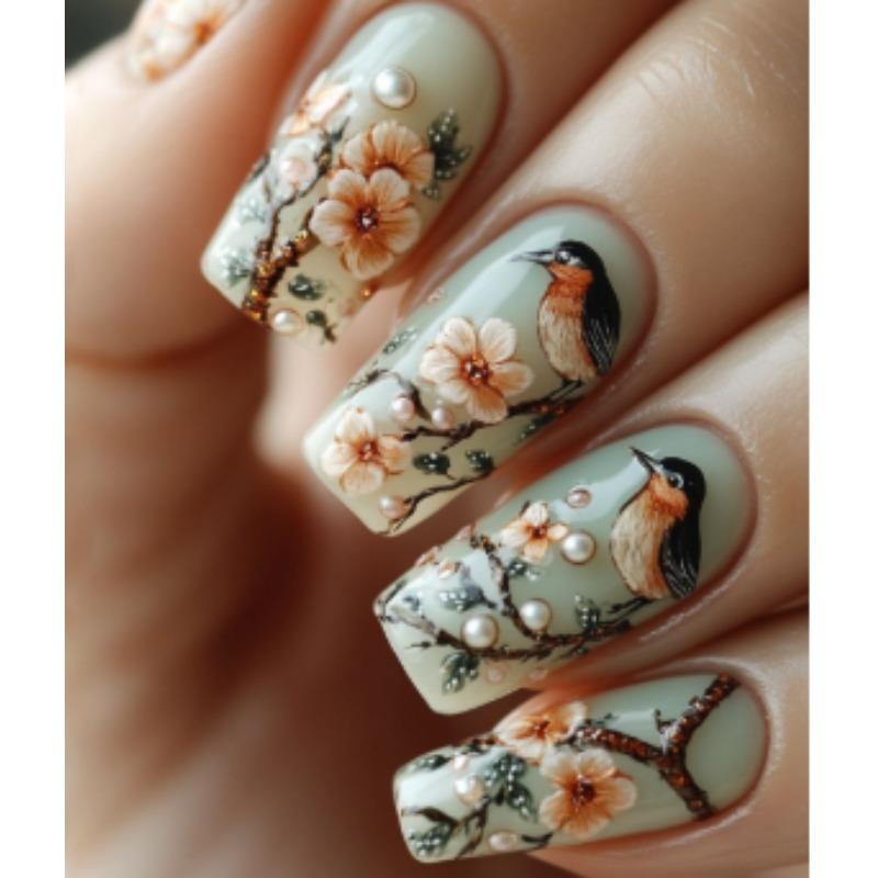 24Pcs Pink Flower Butterfly Pastoral Ballet Press On Nails Full Coverage Removable Nail Tips For Women And Girls