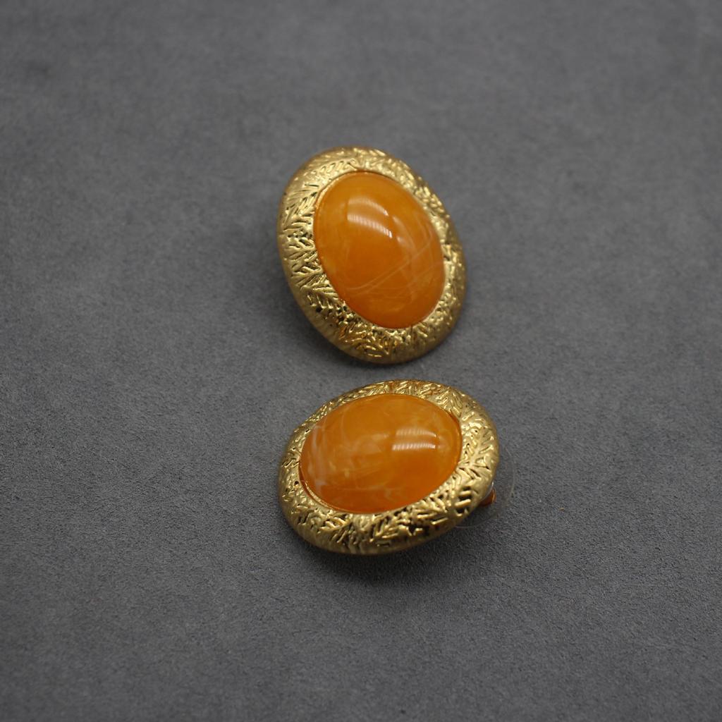 European & American Antique French Yellow Cloud Pattern Jelly Glass Earrings - Exquisite Workmanship, Simple, Niche Design