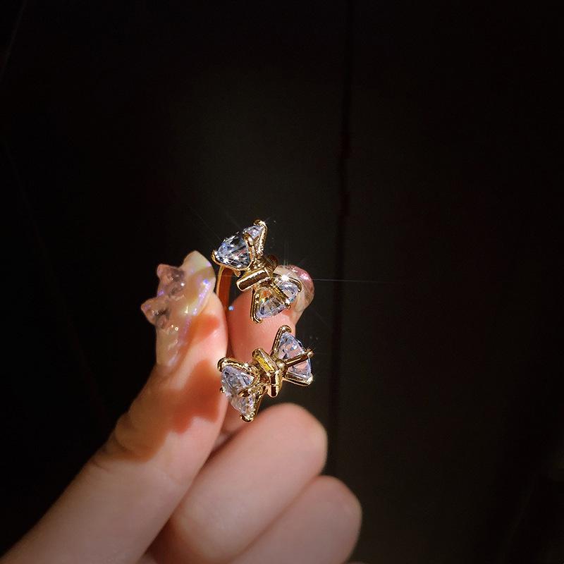 ANENJERY Открытое кольцо с блестящим циркониевым бантом для женщин, изысканные корейские модные аксессуары