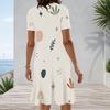 Women Plus Size Round Neck Short Sleeve Polka Dot Printed A Line Midi Dress