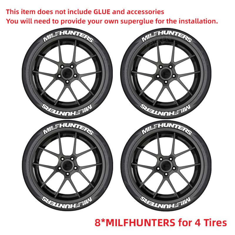White MILFHUNTERS Tire Letter Stickers Universal Rubber Tire Decals Funny Wheel Sidewall Letters Car Styling Accessories