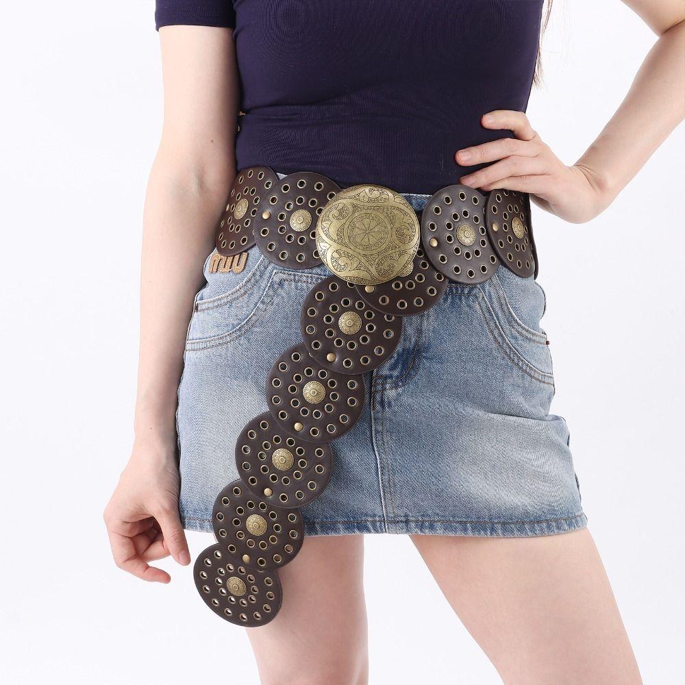 Exaggerated Cowboy Hollow Belt Western Style Wide Disc Belt Disc Belt for Women