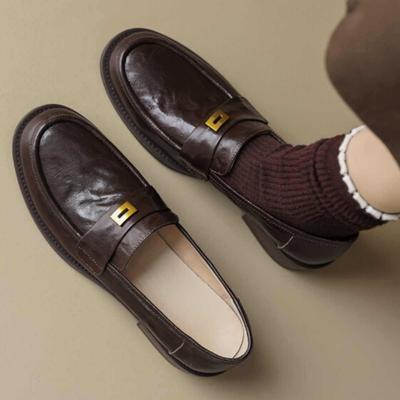 Женские туфли-лодочки на толстом каблуке, на плоской подошве, кожаные, на низком каблуке, ретро, маленькие кожаные туфли, металлическая пряжка, мягкая подошва, лоферы, милый стиль