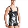 Men's Sexy Black Faux Leather Bodysuits One Pieces Tight Zipper Camisole Vest Clubwear Nightclub Stage Show Men Bodysuits