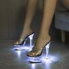 Women Sexy Fashion Nightclubs 15CM Luminous Rhinestone Transparent Stiletto Slippers LFD-190-A89
