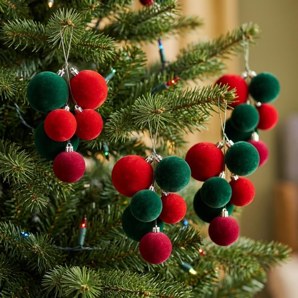 4Pcs DIY Crafts Velvet Christmas Ball Pendents Shatterproof Christmas Ball Strings  Xmas Tree