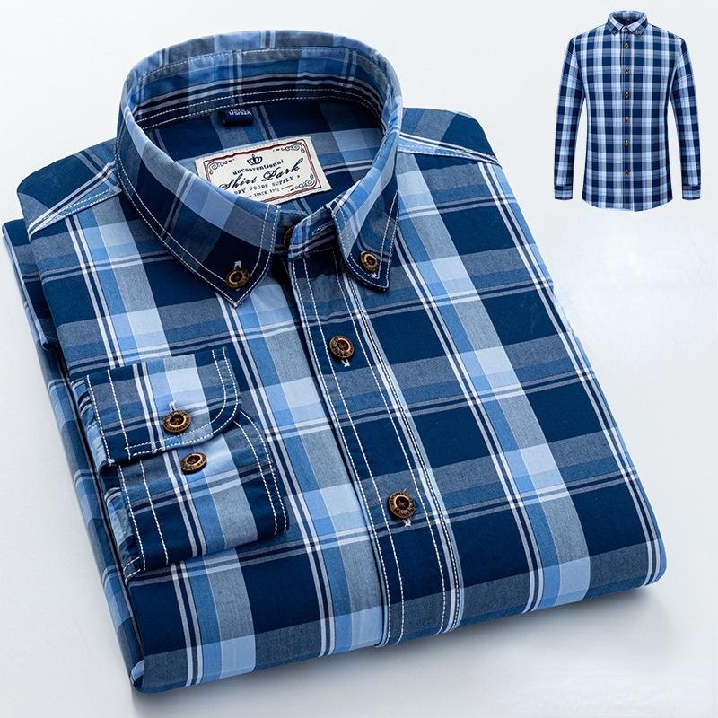 CHEST S-4XL Хлопковая мужская новая клетчатая рубашка с длинным рукавом Весенняя хлопковая повседневная рубашка Slim Fit дюймовая рубашка