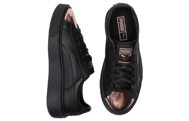 Women's Sneakers Puma Basket Platform Metallic Puma Black Rose Gold (Women's)