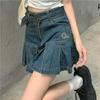 Kawaii Girl Denim Skirt Womens Pleated Skirt Fashion Casual College Style High Waist Slim Goth Mini A Word Short Skirt