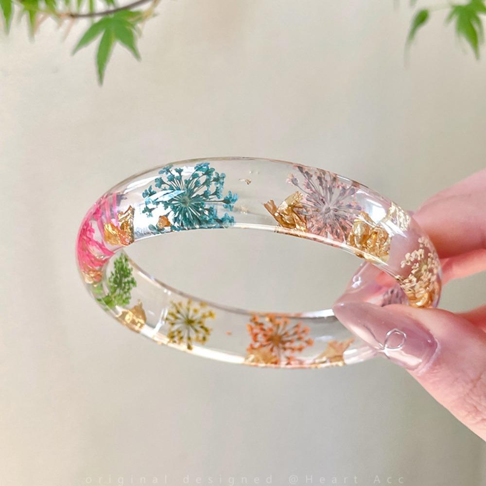 Resin Acrylic Bangle Wide Big Cuff Bangle Temperament Natural Dried Flower Bracelet Decoration
