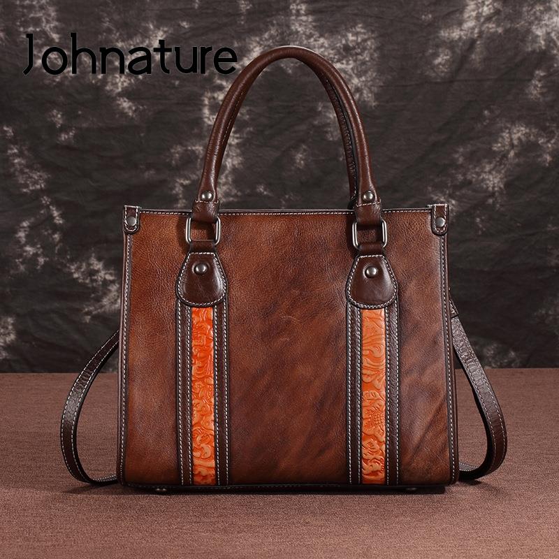 Johnature Винтажная женская сумка-тоут из натуральной яловой кожи, роскошная сумка из натуральной кожи, большая вместительная сумка через плечо