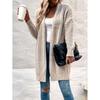 European Women's Cable Knit V-Neck Cardigan - Solid Color, Loose Fit, Long Knitwear.