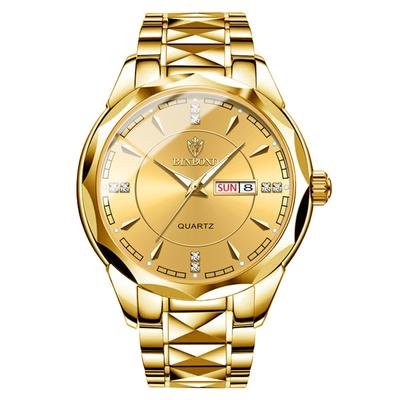 Часы Seiko Аналоговые часы-копии Мужские Светящиеся Дата День недели Водонепроницаемые Часы Легко читаемый циферблат Нержавеющая сталь Регулируемый уровень Золотые Мужские кварцевые