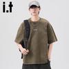 izzue it Men's Heavyweight Pure Cotton Embroidered Drop-Shoulder T-Shirt