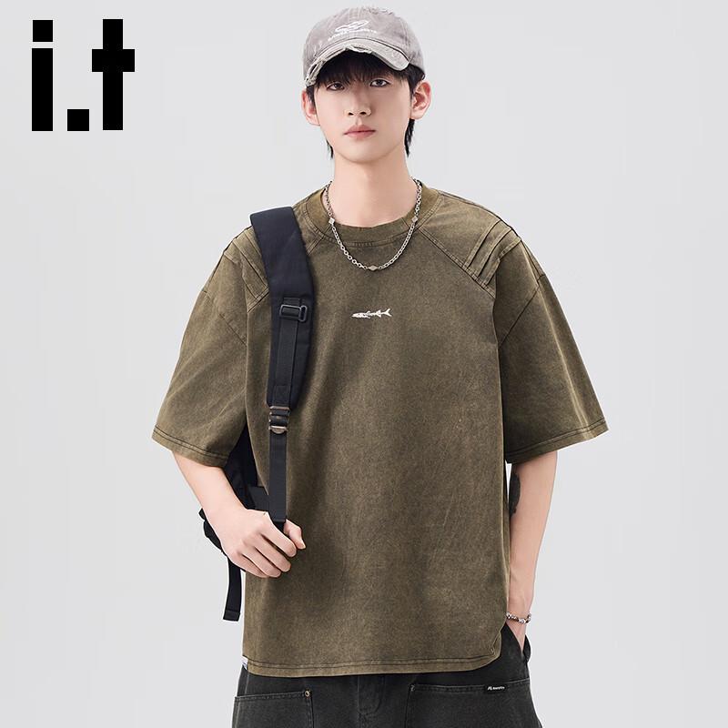 izzue it Men's Heavyweight Pure Cotton Embroidered Drop-Shoulder T-Shirt