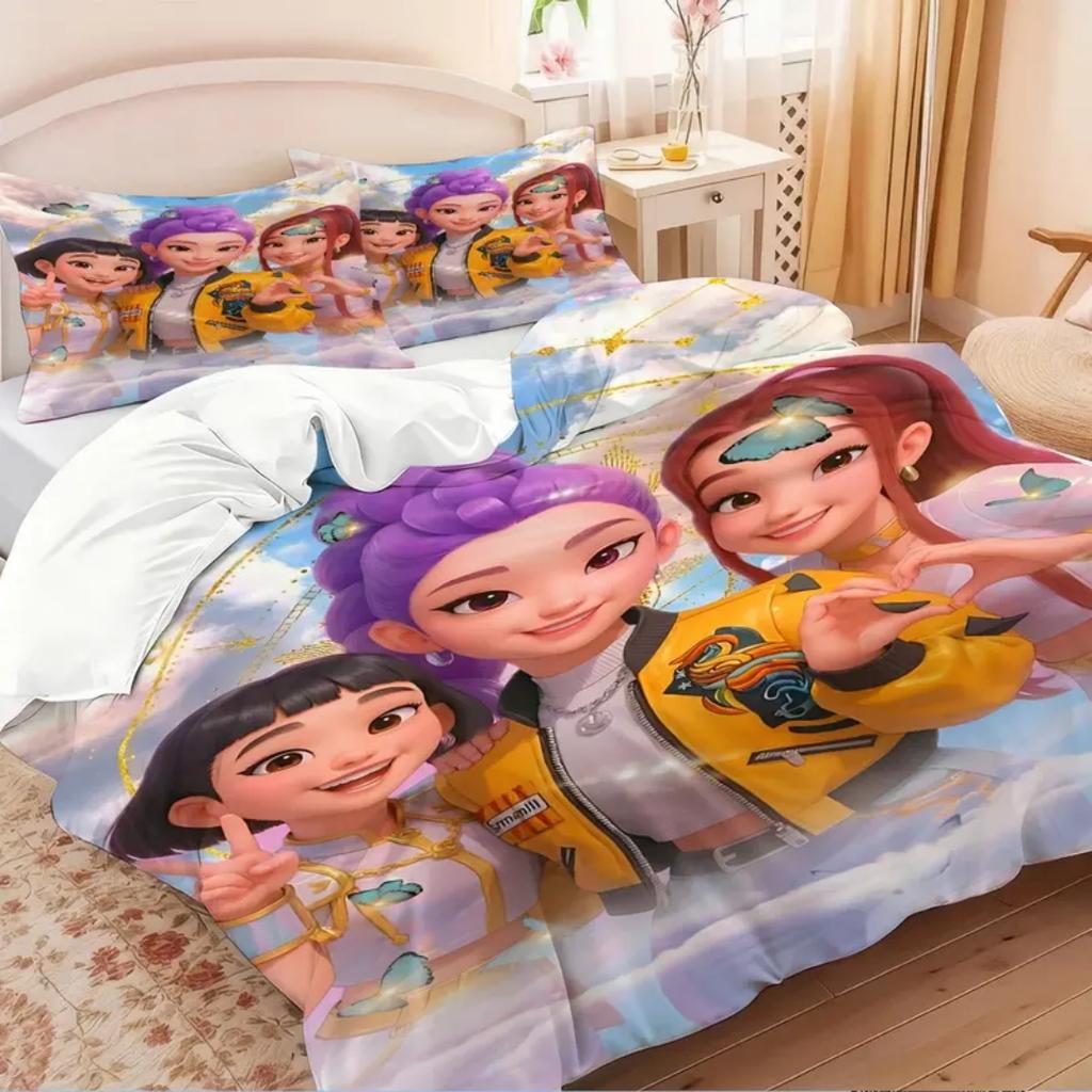 K-поп D-Demon Hunters EU Одиночный костюм на Хэллоуин Комплект постельного белья - 2-3 предмета Одеяло Стеганое одеяло Пододеяльник Наволочки