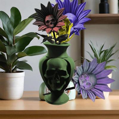 Запретный Подсолнух Скульптура Готический Череп Цветок Декор 3D Печать Зловещее Искусство Хэллоуин Украшение для Ужас Домашняя Вечеринка Декор