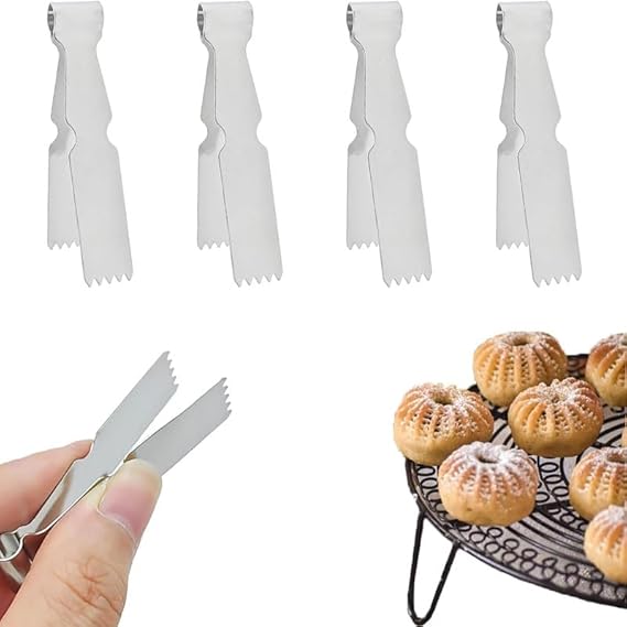 4Pcs Pastry Tweezers Tongs, Pastry Tools Cookie Maker Dough Scraper Press, Stainless Steel Pastry Tongs Baking Crimper Tool for Decorating Pie Crusts