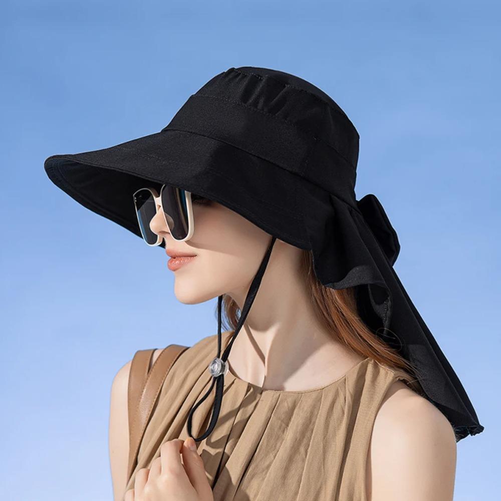 Big Bowknot Sunshade Bucket Hat with Shawl Aiti UV Fishman Hat New Design Bow Sun Hat Beach