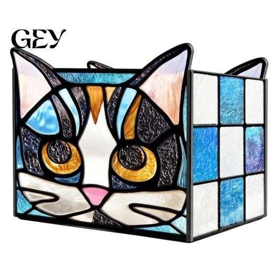 Corgi Relief Storage Container Stained Glass Style Pen Holder, Unique Acrylic Desktop Organizer, 3D Home Office Desk Supplies Embossed Pattern Planter