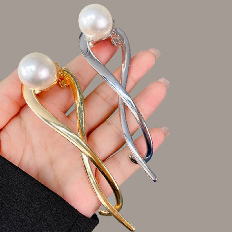 1 шт. Простая металлическая золотистая серебристая заколка-краб для волос с жемчугом, элегантная женственная заколка-твист для волос, заколка-акула, украшение для волос, ювелирное изделие, подарок