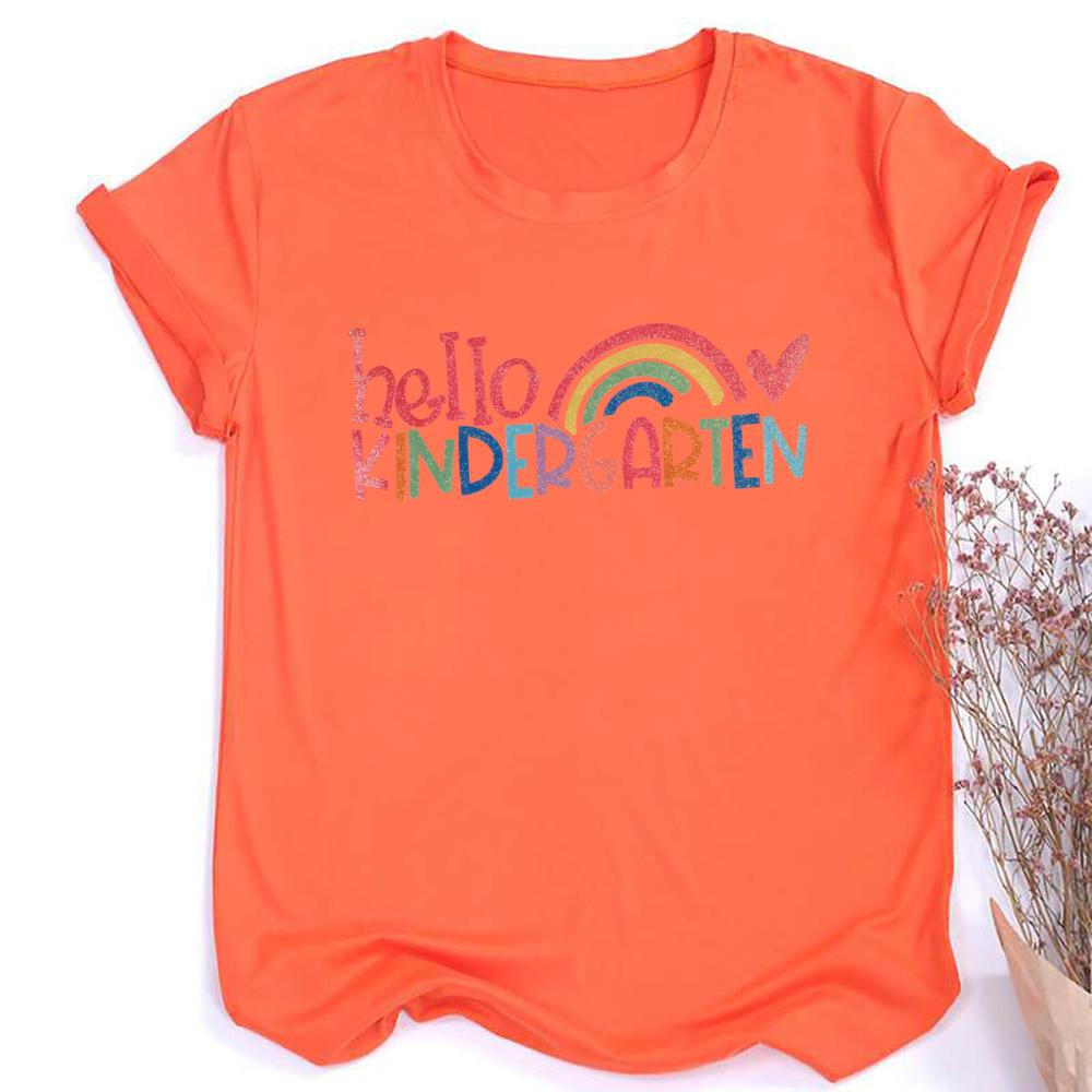 Hello Kindergarten Letter Print Unisexs Tshirt Round Neck Fashion Tee Tops Casual Short Sleeve Teacher T Shirt Teachers Clothes