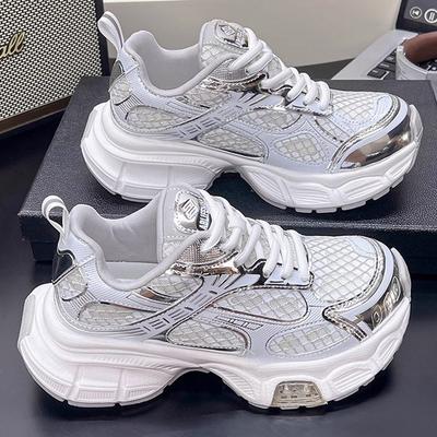 Увеличение роста на 5 см~ кожаные альпинистские кроссовки на толстой подошве женские летние сетчатые дышащие одинарная сетка полые повседневные спортивные туфли