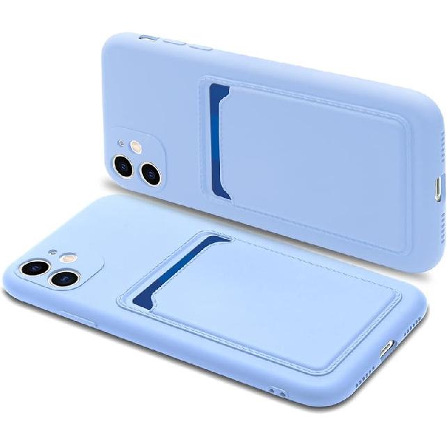 Silicone Phone Case with Card Holder & Camera Lens Protection (for iPhone 12 6.1 Inch) - Pink