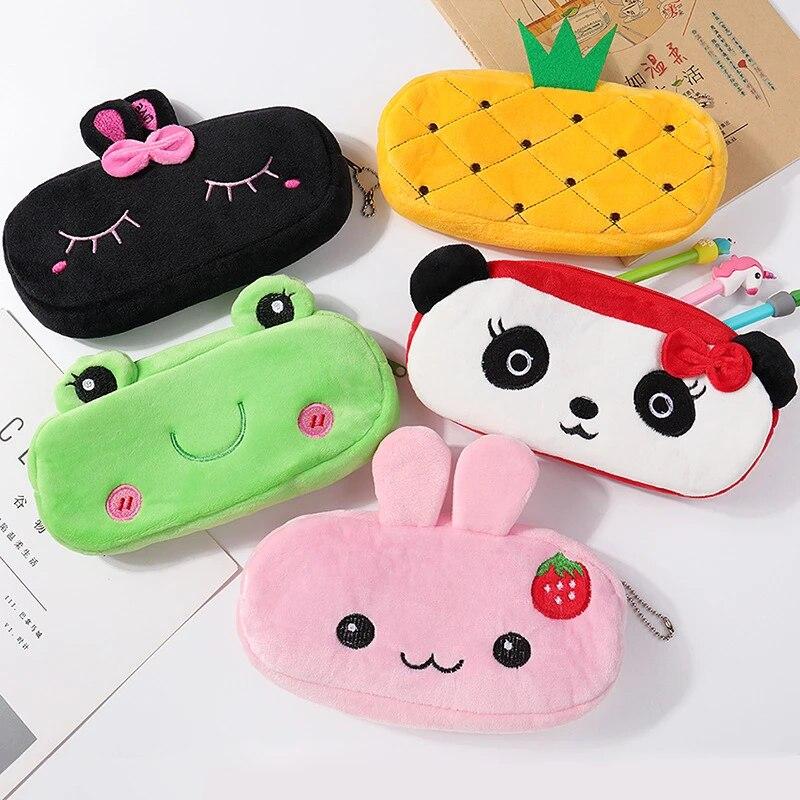 Plush Animal Pencil Case Cartoon Panda Bear Fruit Pen Bag Box for Kids Gift Cosmetic Stationery Pouch School Supplies Zakka