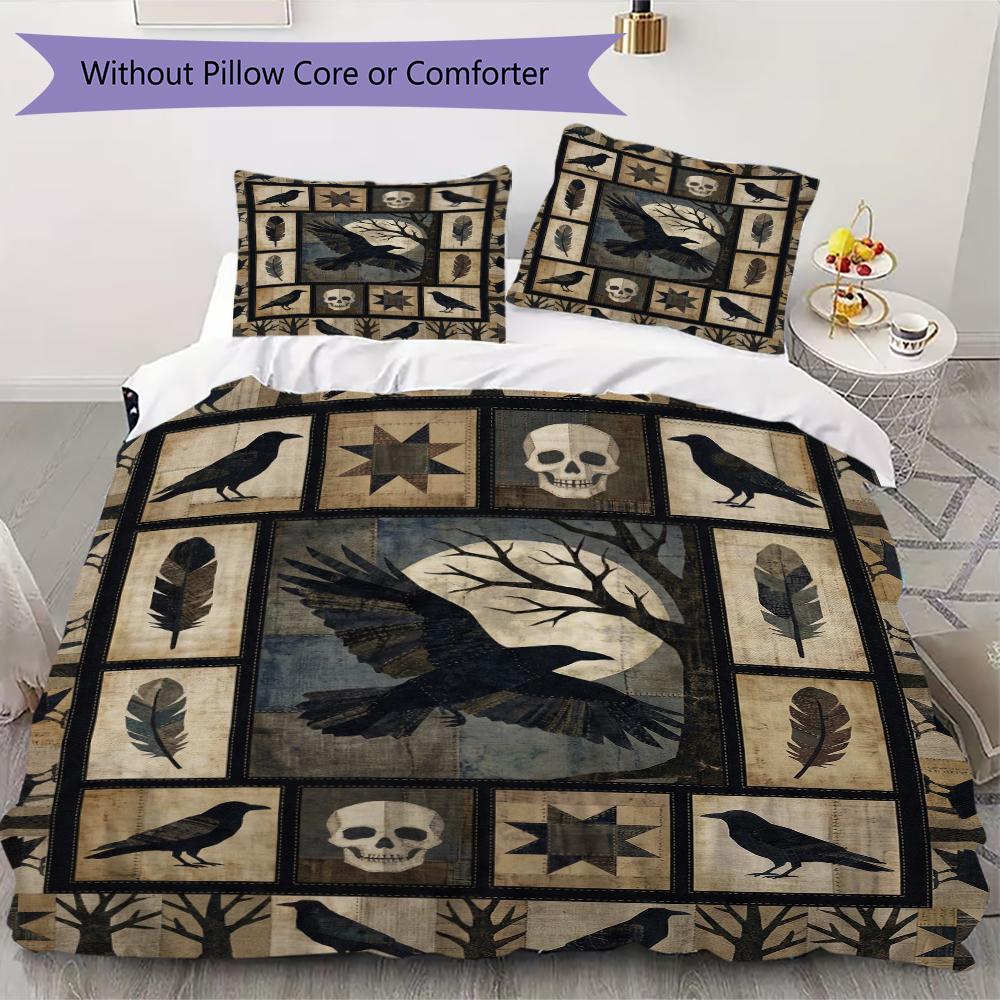 Crow Decoration Pattern Bedding uilt Set uilt Cover Pillowcase Home Decoration Birthday Gift (1 * duvet cover + 2 * pillowcase without core)51