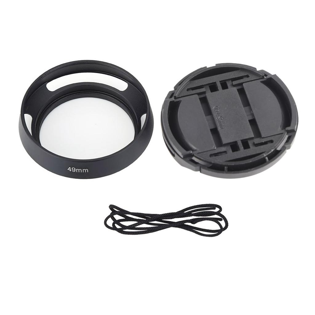Легкая металлическая вентилируемая бленда объектива камеры с колпачком (49мм)