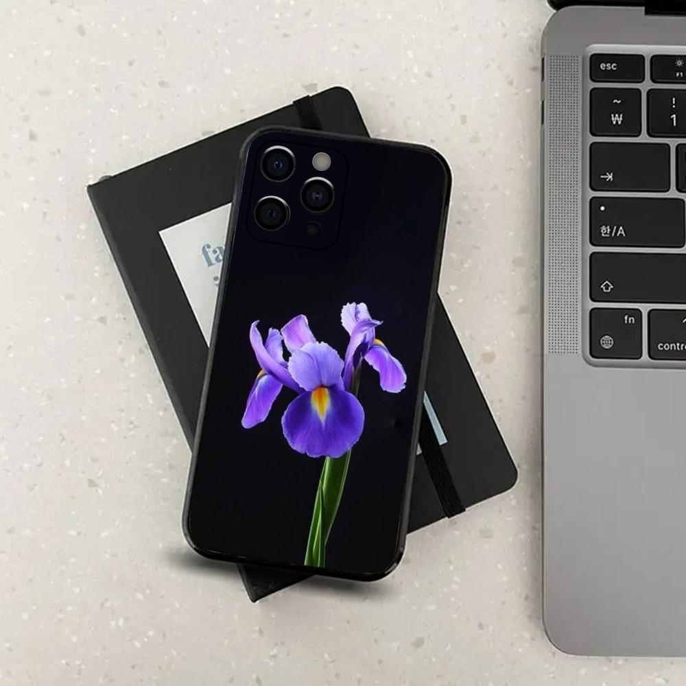 Ароматный чехол с ирисами для Apple iPhone 15,14,13,12,11,Pro,X,XS,Max,XR,Plus,Mini Мягкий черный чехол