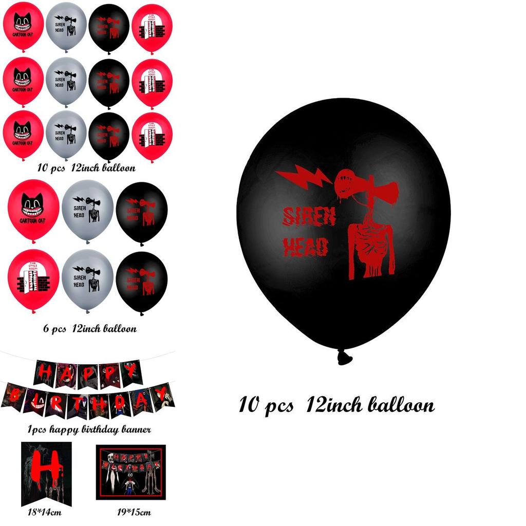 Сиреноголовый Мультяшный Кот Тема Ужасов Баннер из Воздушных Шаров Набор Топперов для Торта на День Рождения