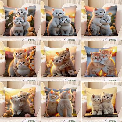 Декоративная наволочка с принтом «Пара кошек» для спальни, гостиной, квадратная подушка, наволочка