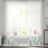 Flower Watercolor Pink Tulle Window Curtains for Bedroom Indoor Living Room Voile Decorative Sheer Curtains Drapes