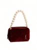 Косметичка YSL из красного бархата, ручной работы в виде сумочки на жемчужной цепочке, стильная повседневная сумка