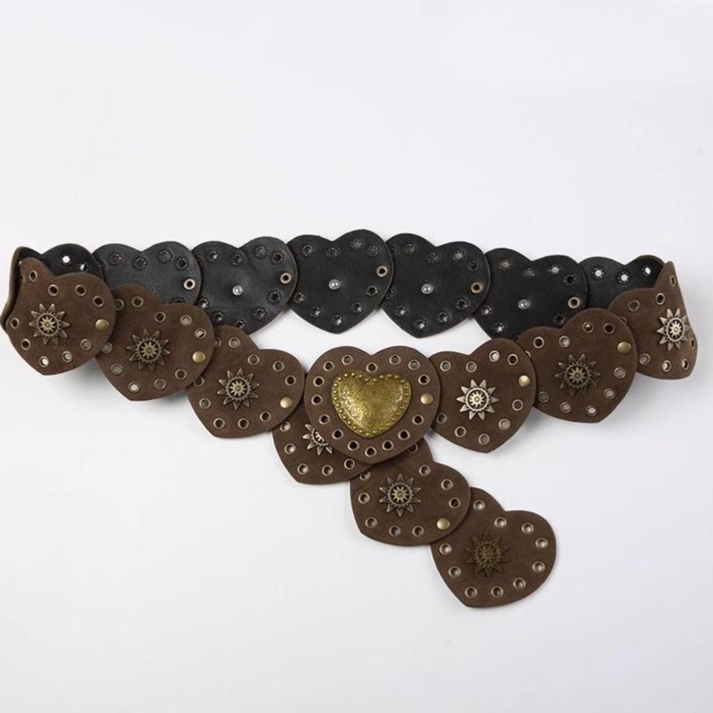Y2K Heart Belts Metal Cowboy Waistband Vintage Metal Rivet Belts Waist Accessories