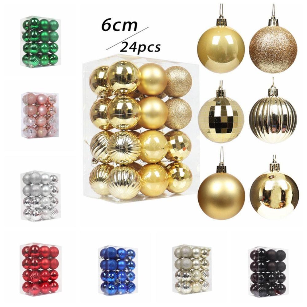 24 шт. Пластиковые подвесные рождественские шары, блестящие подвески на елку, новогодний подарок