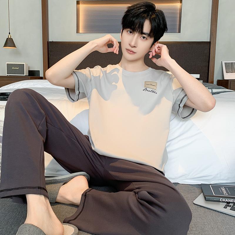 Хлопковая мужская ночная рубашка на лето, короткий спальный топ, длинные штаны, пижамный комплект, повседневная домашняя одежда, пижамы для мужчин, Hombre, прямая поставка