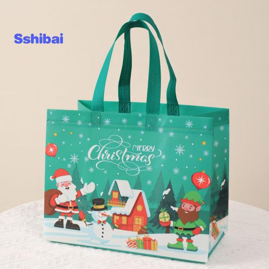 Рождественский подарочный пакет Санта-Клаус Снеговик Дизайн большой емкости с двойной ручкой из нетканого материала Подарочная упаковка для конфет