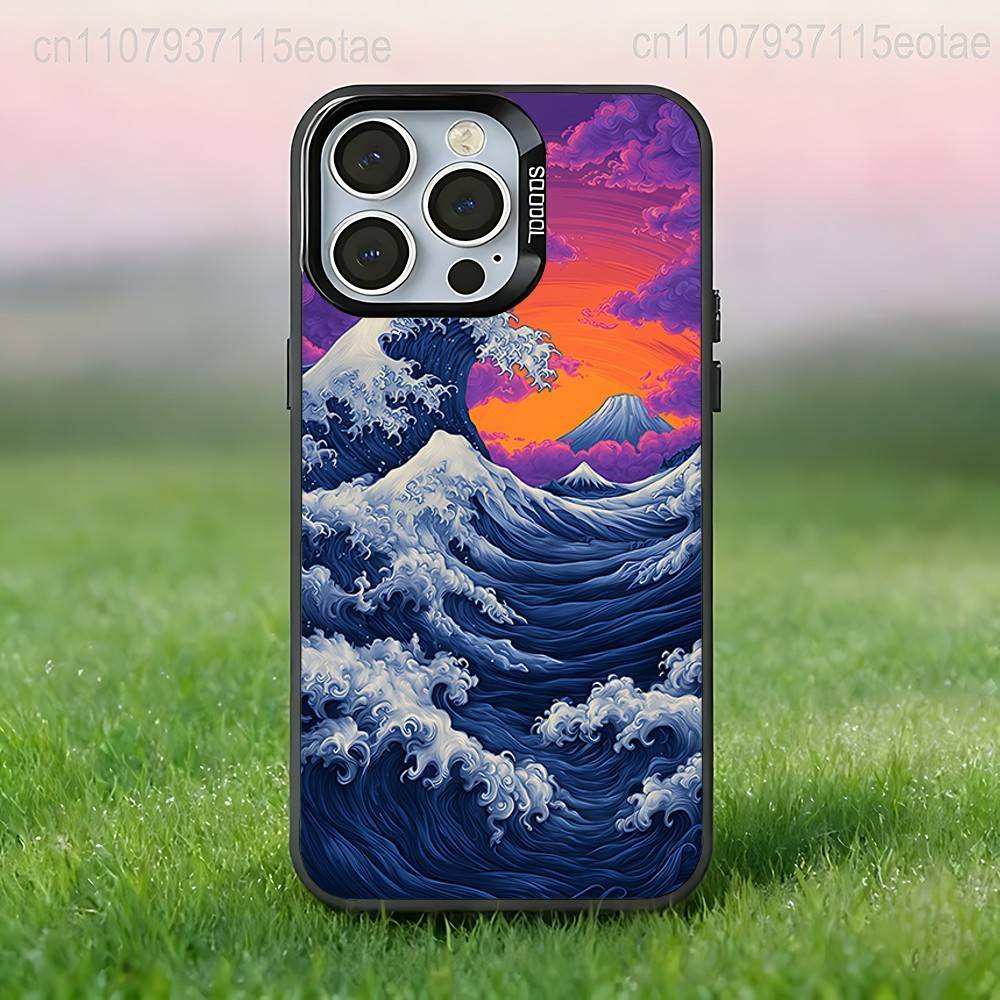 Большая волна у Канагавы Чехол для телефона для iPhone 17,16,15,14,13,12,11,Pro,Max,Plus,E,Air,Mini Черный IMD Чехол