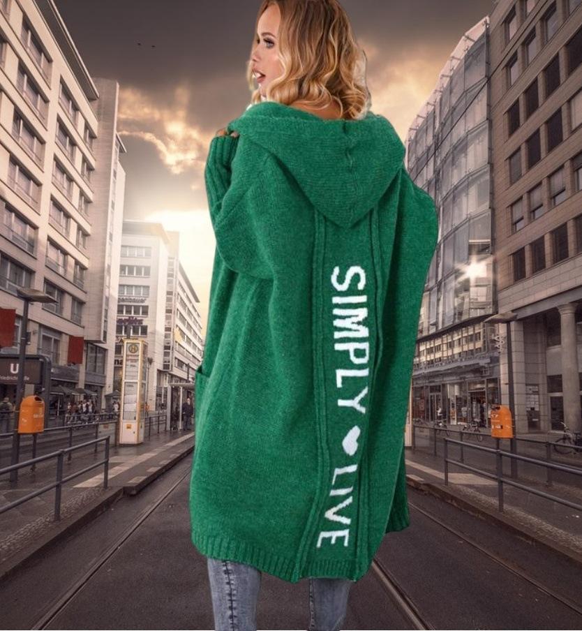 Осенне-зимнее новое свободное вязаное пальто-кардиган средней длины с капюшоном