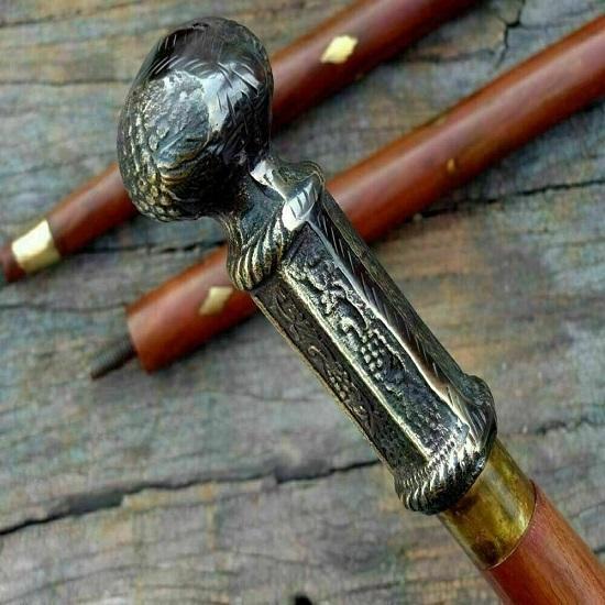 Старинная латунная трость, деревянная трость, викторианская латунь, длинная ручка, подарок