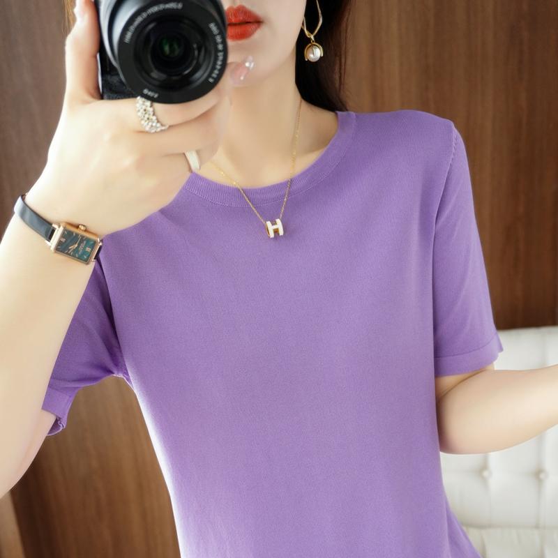 Женская вязаная футболка MODERN NEW SAGA, летняя вязаная рубашка, футболки с короткими рукавами, пуловер с круглым вырезом, вязаные топы