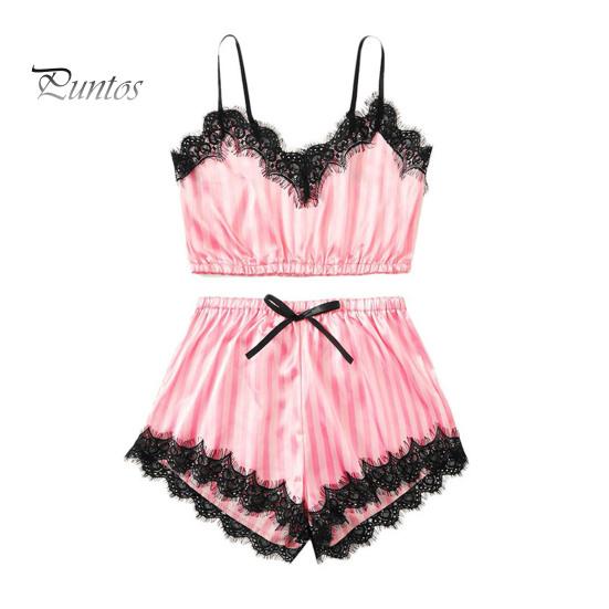 Женский пижамный комплект из 2 предметов, кружевная отделка, V-образный вырез, укороченный топ на бретельках, эластичный пояс, шорты, повседневный комплект без рукавов, домашний комплект