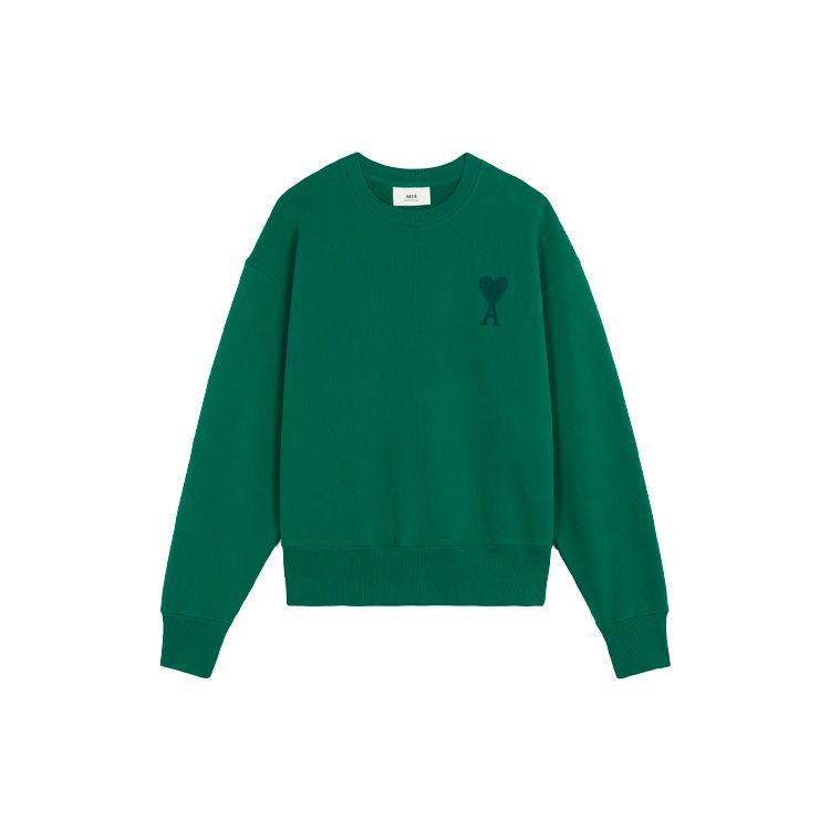 Amiparis Fw21 De Coeur Logo Embroidered Solid Color Crew Neck Pullover Long Sleeve Sweatshirt Men sweatshirt Green A21HJ028747-300