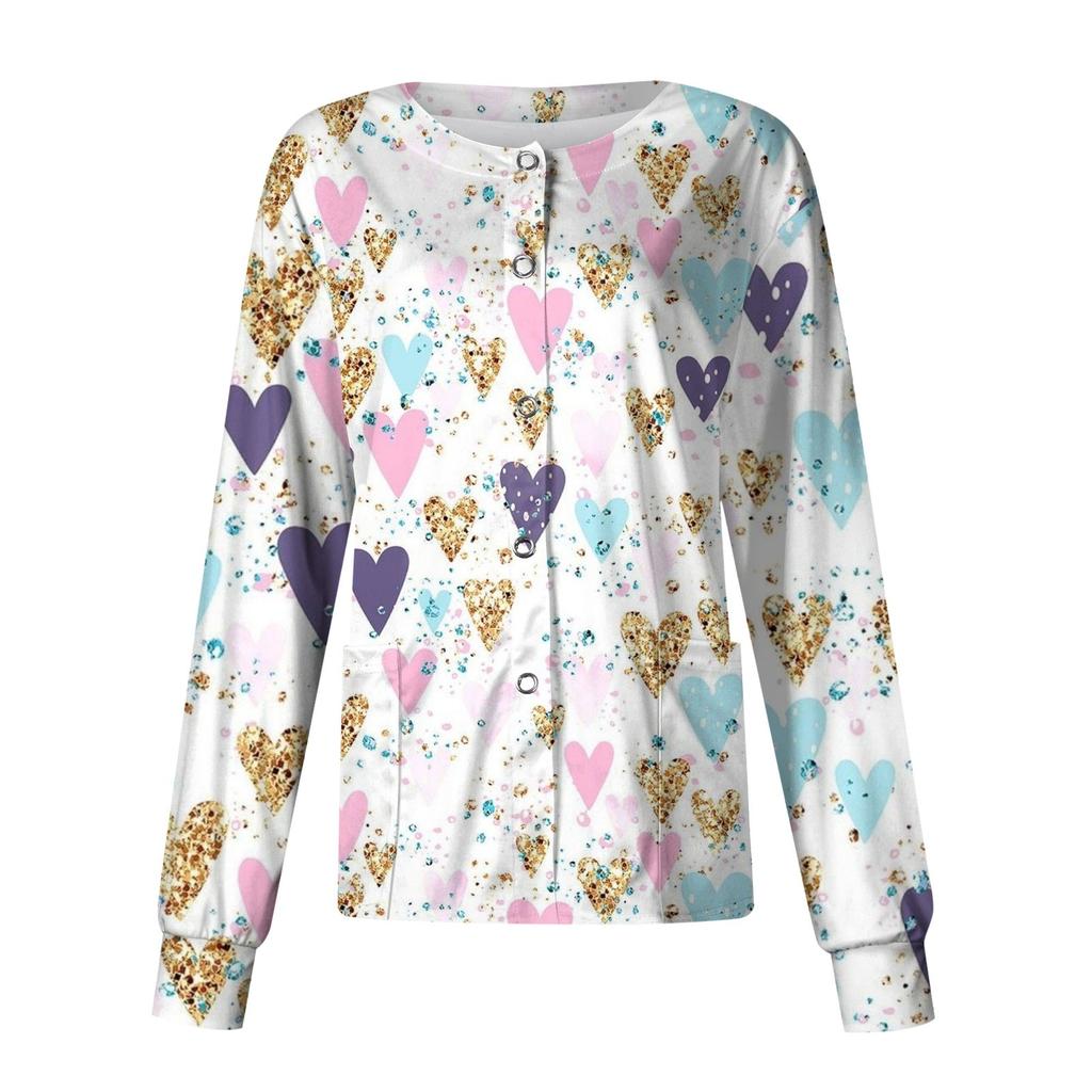 Женский повседневный однобортный однобортный костюм с длинными рукавами и принтом на День святого Валентина, топ-кардиган