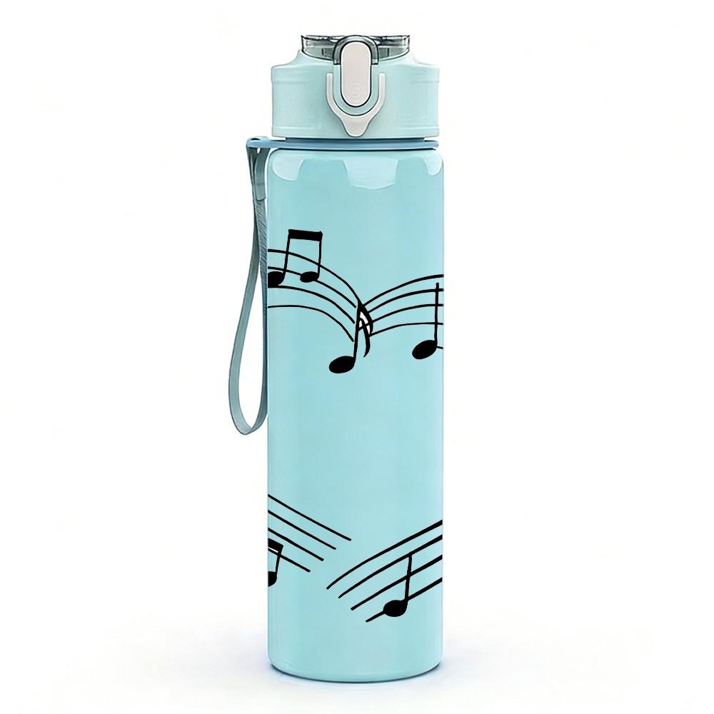 1PC Treble Clef Music Note Heart Print 750ml Color Plastic Sports Water Bottle Leakproof Flip Straw Lid Suitable for Sports Office Home Use