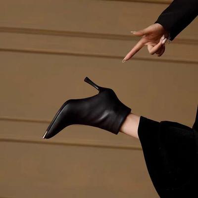 Женские бархатные ботильоны на шпильке с острым носком - Мягкая кожа, Универсальные для осени/зимы 2025.